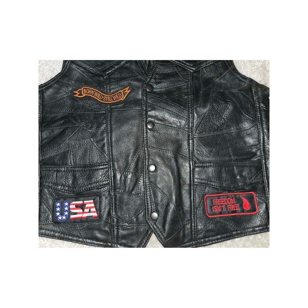 Diamond Plate Leather Vest Mens Medium Black Biker‎ Patchwork #Motorcycle - Picture 7 of 10